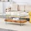 Table basse moderne 43,3 pouces à deux niveaux - Design élégant en verre transparent et bois clair. Utilisation polyvalente comme table basse, table d'appoint ou présentoir-272255032