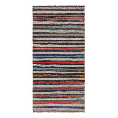 Vintage Shahsavan  Kilim Runner With Polychromatic Stripes - Rug & Kilim