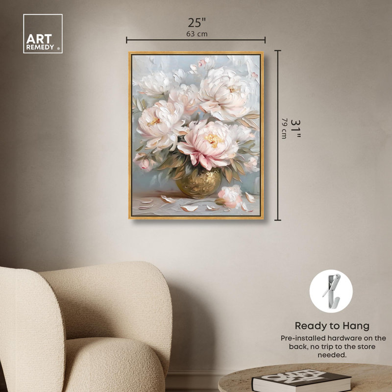 Tender Pink Swirl Canvas Elegant Florals par , Cadre flottant doré, H 31 po x l 25 po