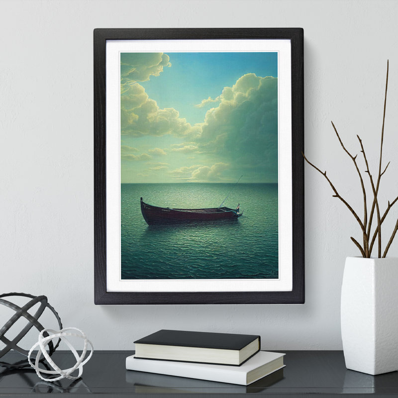 Boat Under The Clouds - Print, Black, 64cm H x 46cm W x 2cm D, Black Framed