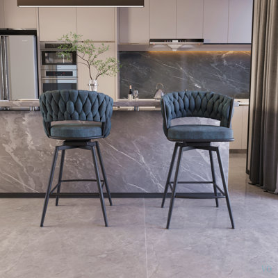 Ensemble de tabourets de bar 26 po en suède de 26 po avec tabourets de bar sans pieds réglables, 360 tabourets de bar pivotants avec tabouret de bar et repose-pieds