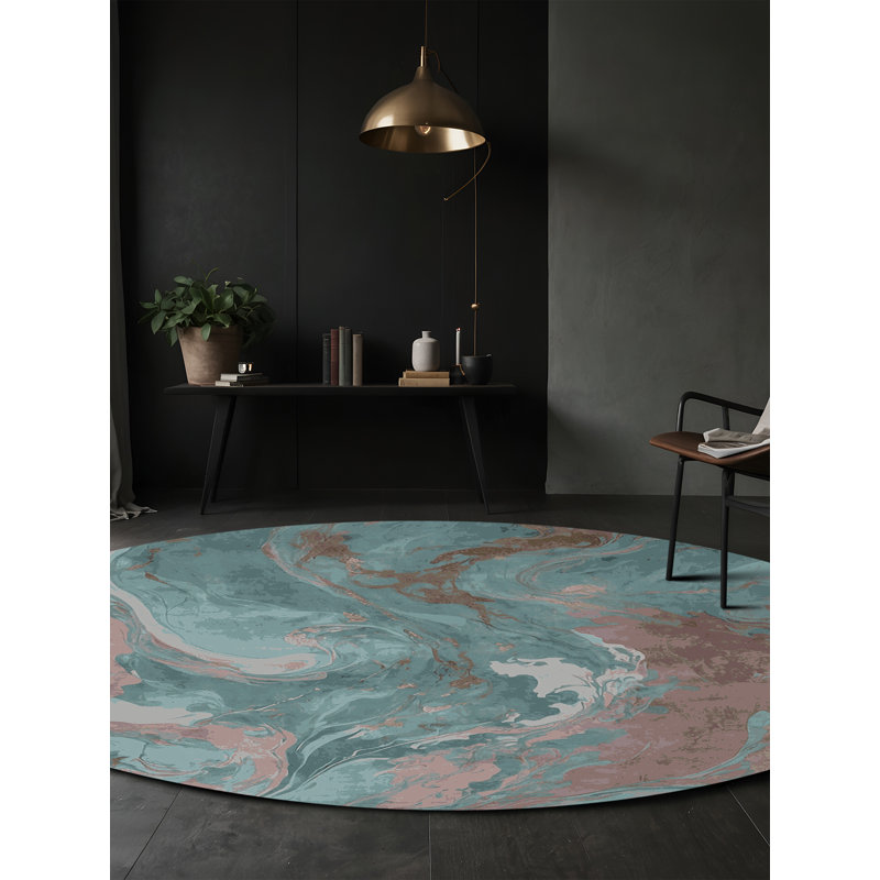 Machine Washable Gray Area Rug, Round 5'