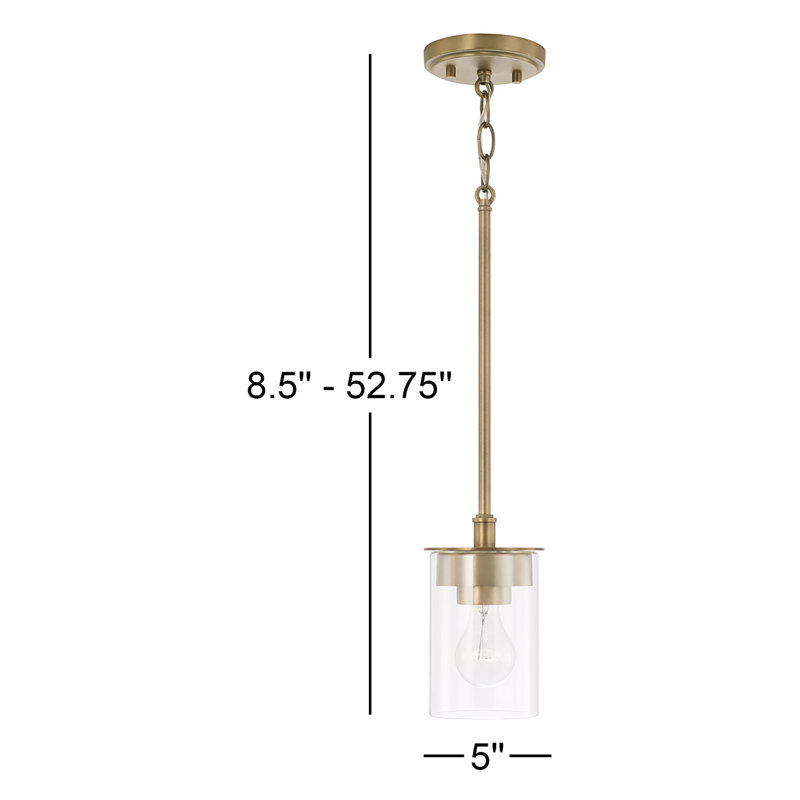 1 - Light Cylinder Pendant, Aged Brass