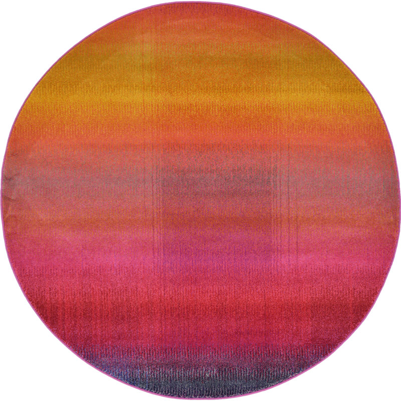 Tapis rayé rose / orange / jaune Eddins, Rond 6 pi 1 po