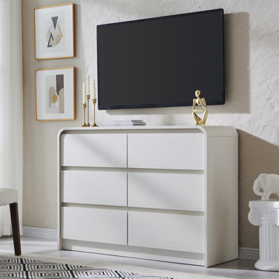 Maud Modern 6 Drawers Dresser for Bedroom, 47" Wide Wood Dressers & Chests of Drawers w/Curved Profile Design