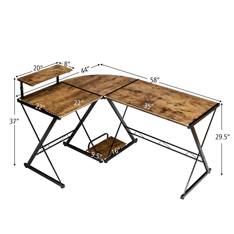 L-Shaped Iron Computer Desk, Antique