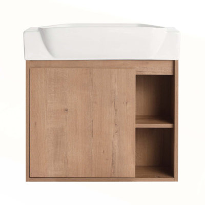 24-Inch Wall-Mounted Bathroom Vanity with White Ceramic Sink and Soft-Close Door, Eco-Friendly and Durable Design