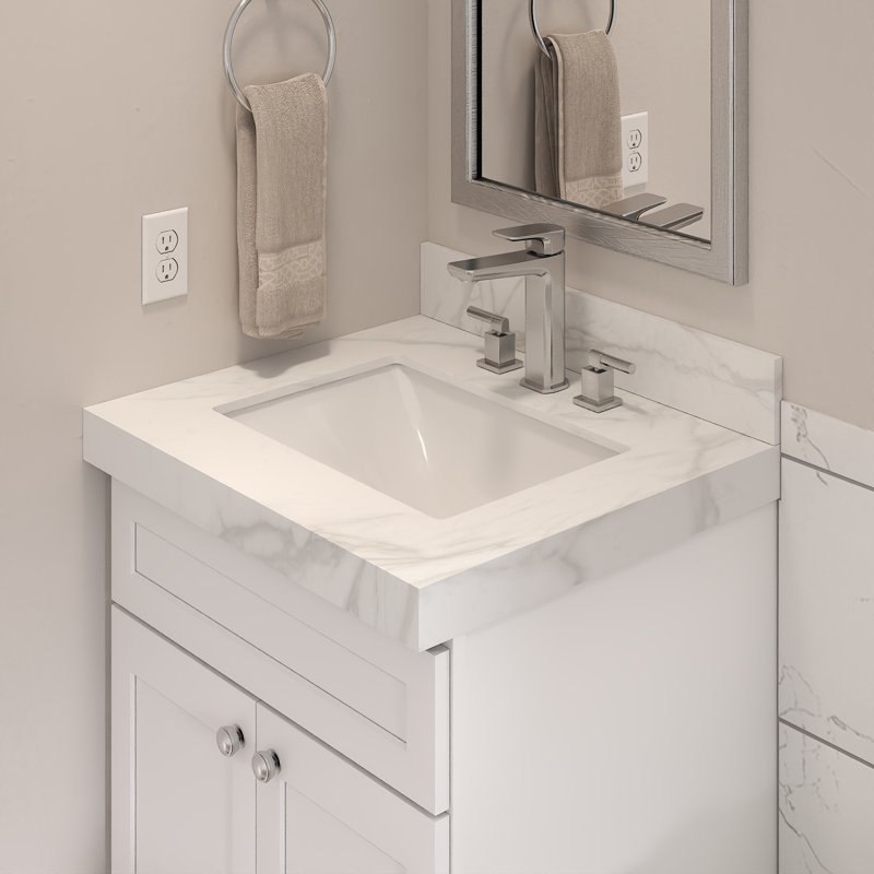 Comptoir de meuble-lavabo Furinno, Bol simple, Blanc de Carrare, Central