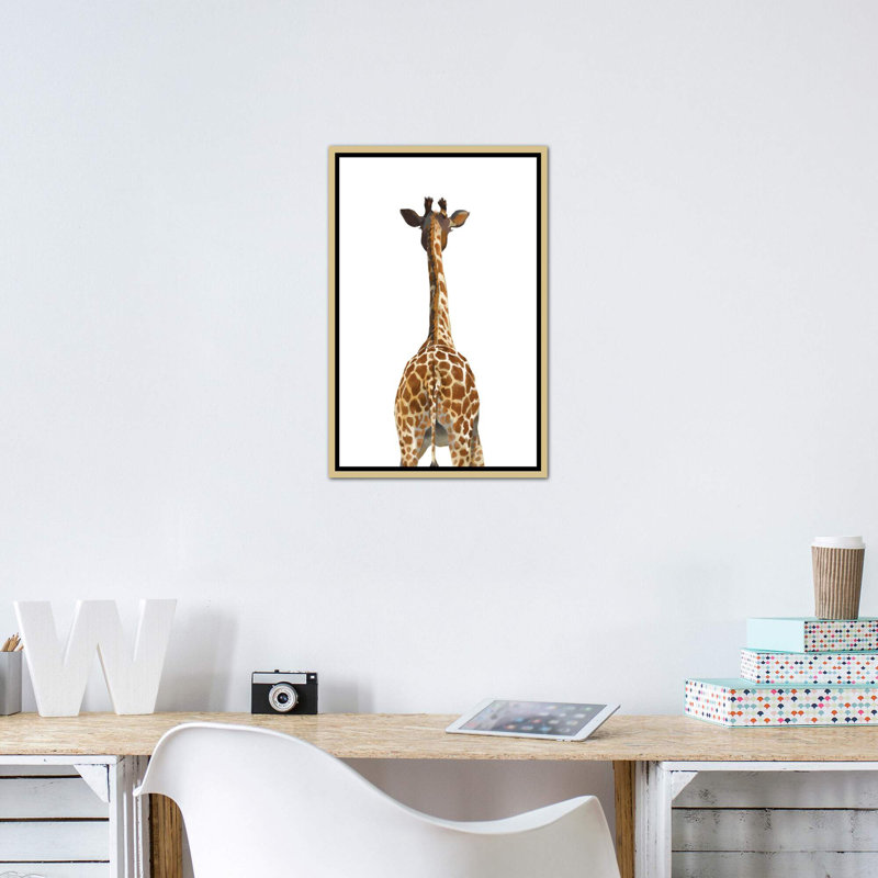 Art girafe bout à bout, Toile encadrée d'or, H 26 po x l 18 po x P 1,5 po