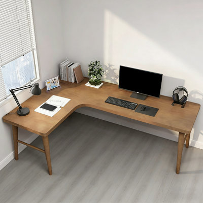 Brown L-Shaped Solid Wood desk