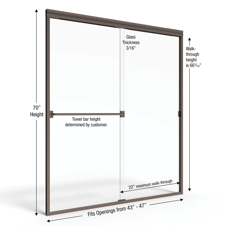 Classic 43'' - 47'' W x 70'' H Bypass Semi-Frameless Shower Door, Obscure, Oil Rubbed Bronze