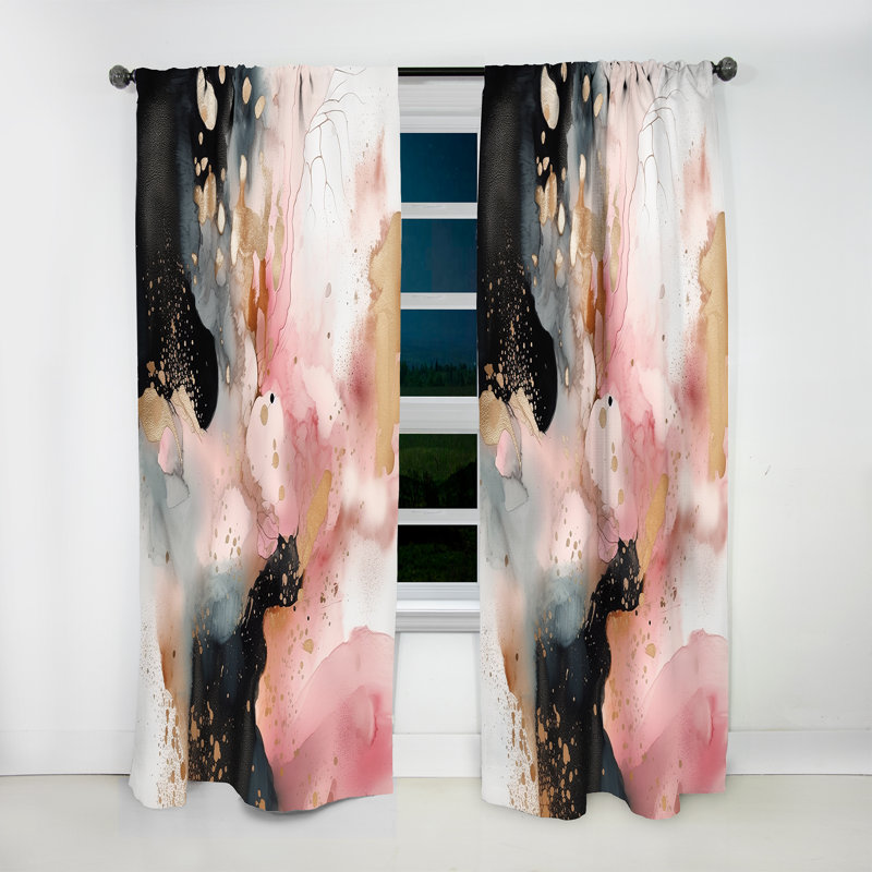 Rideau moderne texturé marbre rose doré - Velours obscurcissant - 1 panneau, L 52 po x L 84 po