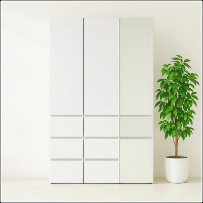 Système de placard modulaire en bois Elise avec tablettes réglables et miroir pour des solutions de rangement personnalisées