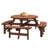 8-Person Round Picnic Table Set With 4 Built-In Benches & Umbrella Hole,Brown-607722357