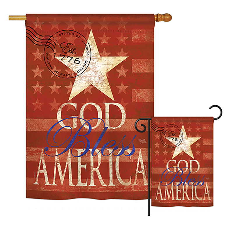 Ensemble de 2 drapeaux en polyester 2 côtés bless america americana patriotique