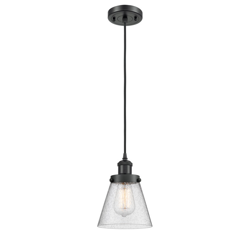 Luminaire suspendu conique à 1 lumière Wilmoth, Noir mat, Grainé, DEL