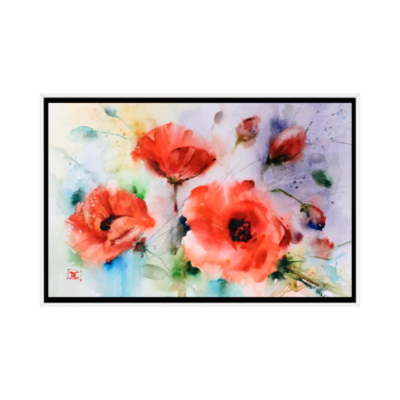 Poppies by Dean Crouser - Painting on Canvas, 66.04 cm H x 45.72 cm W, White Framed
