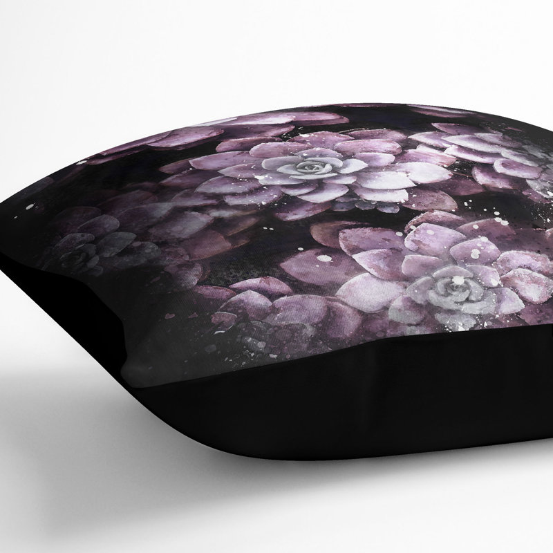 Pretty Succulent Plants Cushion with Filling, Black, 40cm H x 40cm W x 15cm D