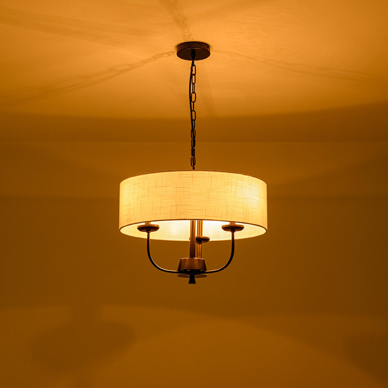 Luminaire suspendu tambour en tissu 3 lumières