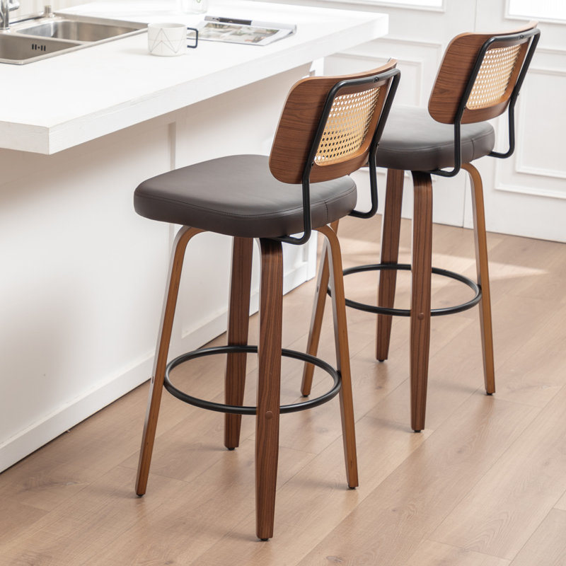 Tabouret de bar pivotant avec dossier en similicuir Cane, Brun, Tabouret de bar (siège d'une hauteur de 30,7 po)