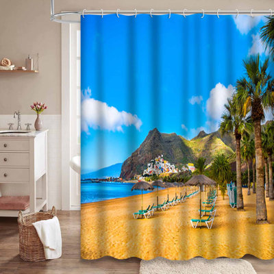 Amazing Beach Yellow Sand Umbrellas Palm Trees Santa Artistic with 12 Hooks