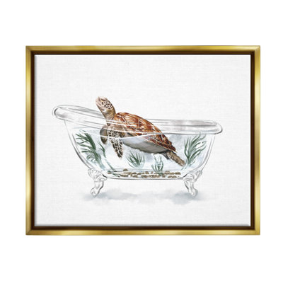 Tortue nageant sur une toile de baignoire flottante, art mural par Ziwei Li
