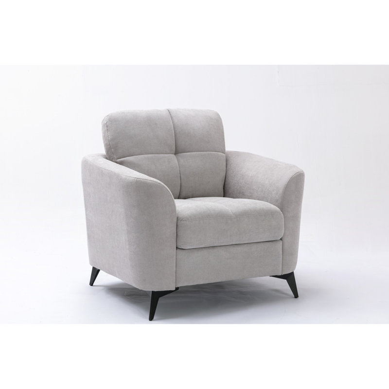 Chaise à coussin en tissu au design élégant gris de 39 po, profondeur d'assise de 21,5 po, ressorts ensachés, métal