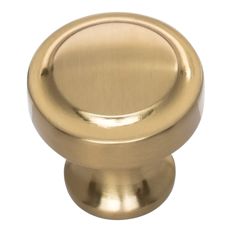 Warm Brass Round Modern Cabinet Knob with Mounting Hardware