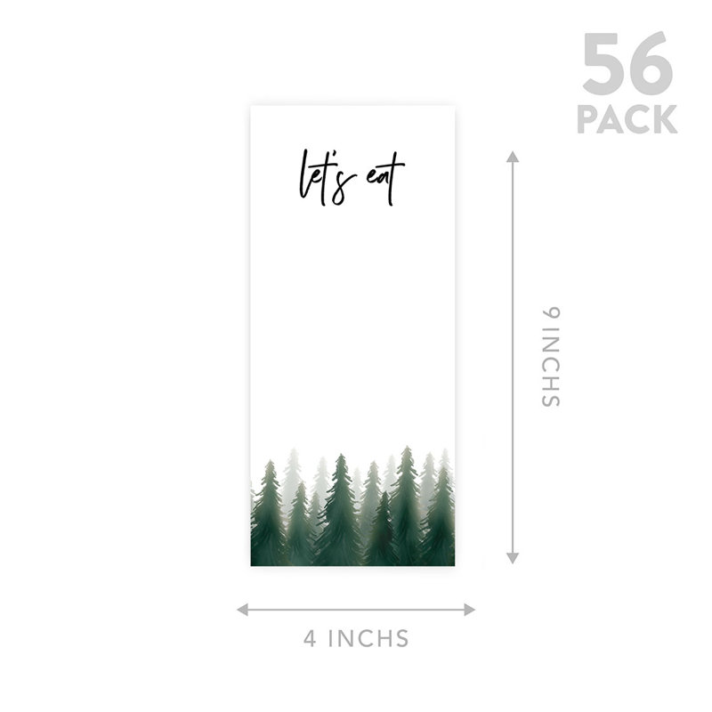 Aquarelle, arbres de pin, cartes de menu imprimables de papier de mariage de forêt Woodland pour imprimante de bricolage, paquet de 52