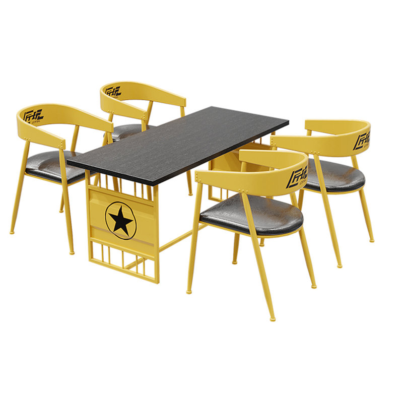 Table et chaises créatives de style industriel, 5, Plateau noir / base jaune, Jaune / noir