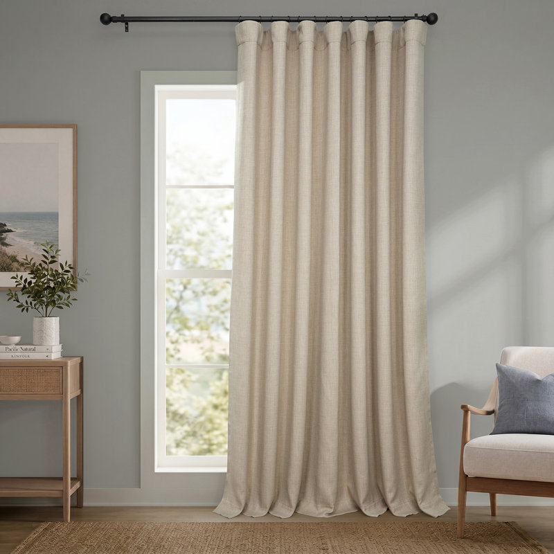 Ottis Faux Linen Room Darkening Curtain Panel, Thatched Tan, 50" W x 108" L
