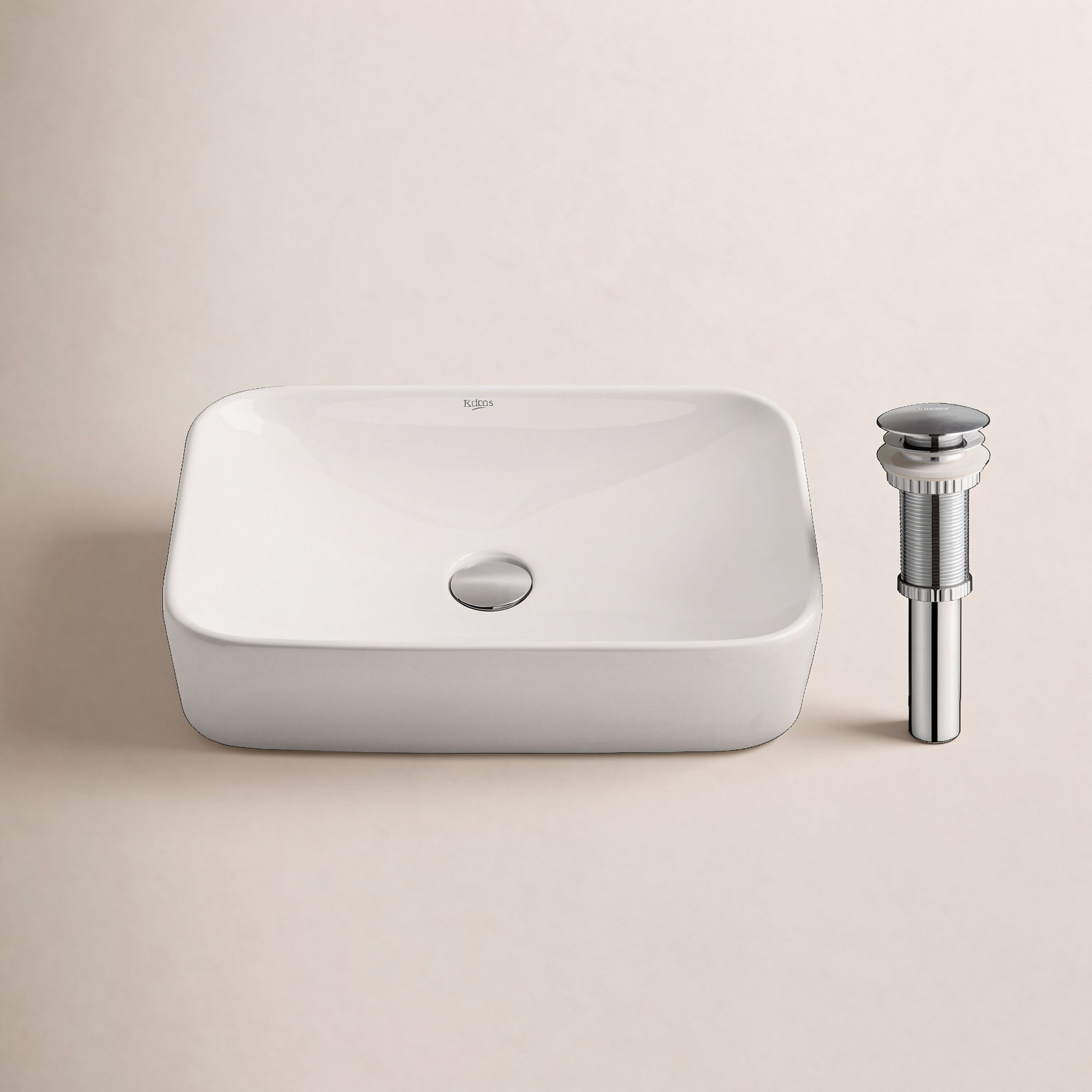 Ceramic Rectangular Vessel Bathroom Sink, Chrome