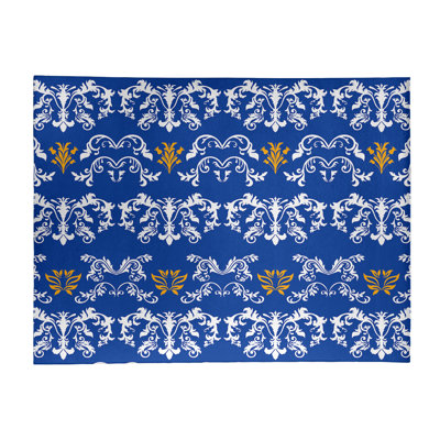 Tapis damassé bleu / blanc