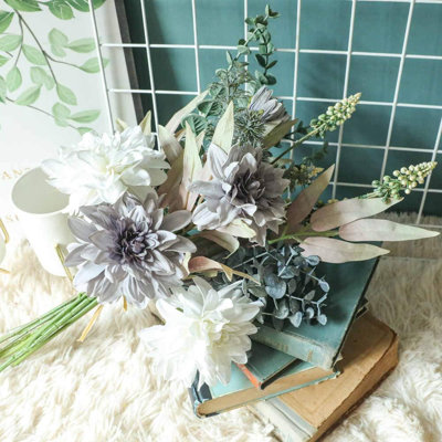 Fleurs artificielles artificielles, arrangements floraux en soie, bouquets de mariage, décorations, centres de table floraux en plastique pour la maison, décoration de fête de jardin (mauve, blanc)