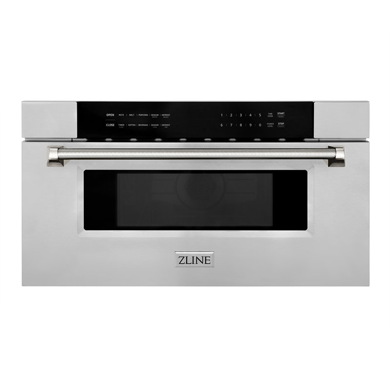 ZLINE Autograph 30 in. Microwave Drawer in Stainless Steel and Polished Nickel Helix Handle, Polished Nickel
