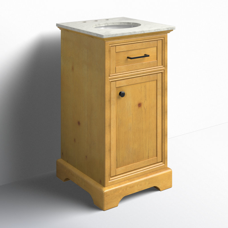 Hermes 19'' Single Bathroom Vanity with Carrara Marble Top, Natural Wood