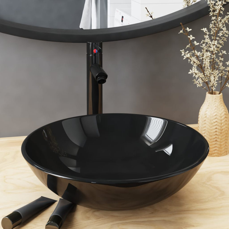 Canora Grey Aayushi 420mm L x 420mm W Circular Sink, Black