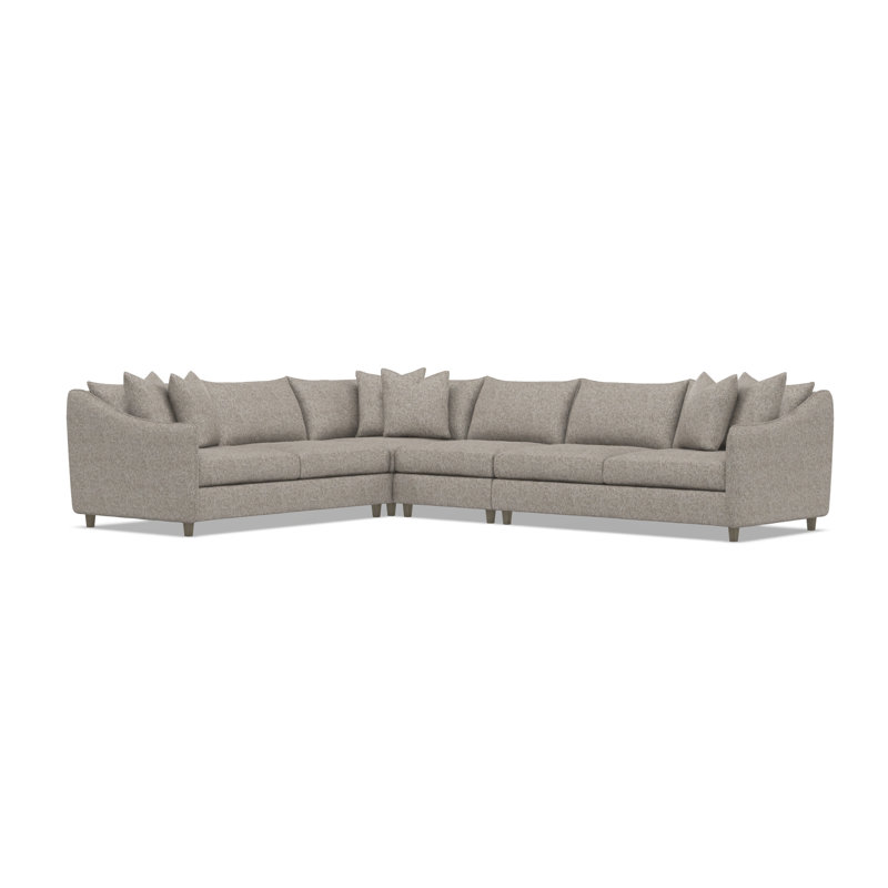 Joli Sectional, Beige Polyester, 32.5" H x 137.5" W x 107.5" D, Dark Brown Wood