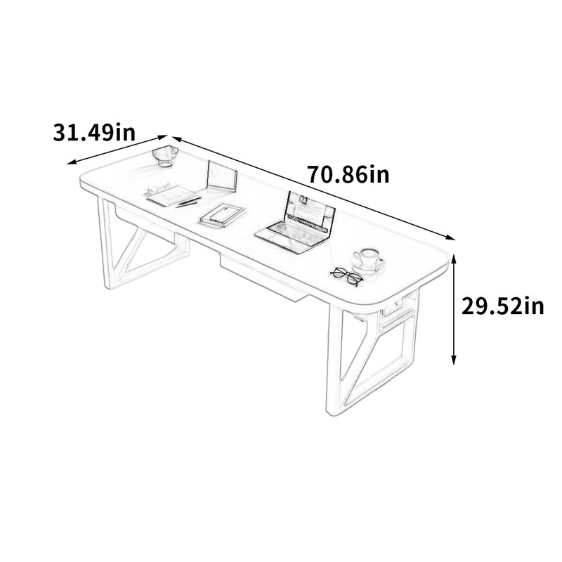 Bureau en bois massif à la mode, H 29,52 po x l 70,86 po x P 31,49 po