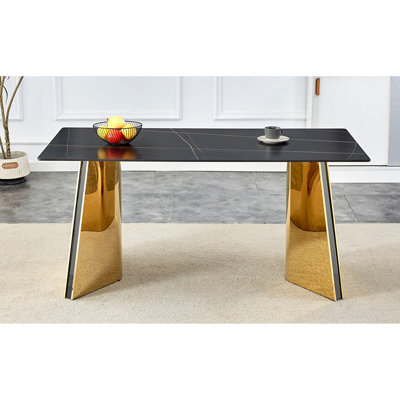 Table de salle à manger luxueuse 63 "x 31,5 x 30" en jade froide avec pieds papillon en acier inoxydable doré