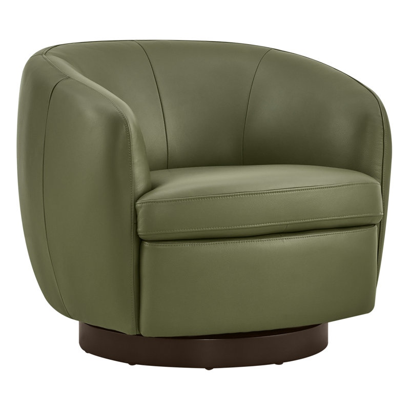 Fauteuil pivotant Marcy en cuir véritable, Olive, Marron foncé