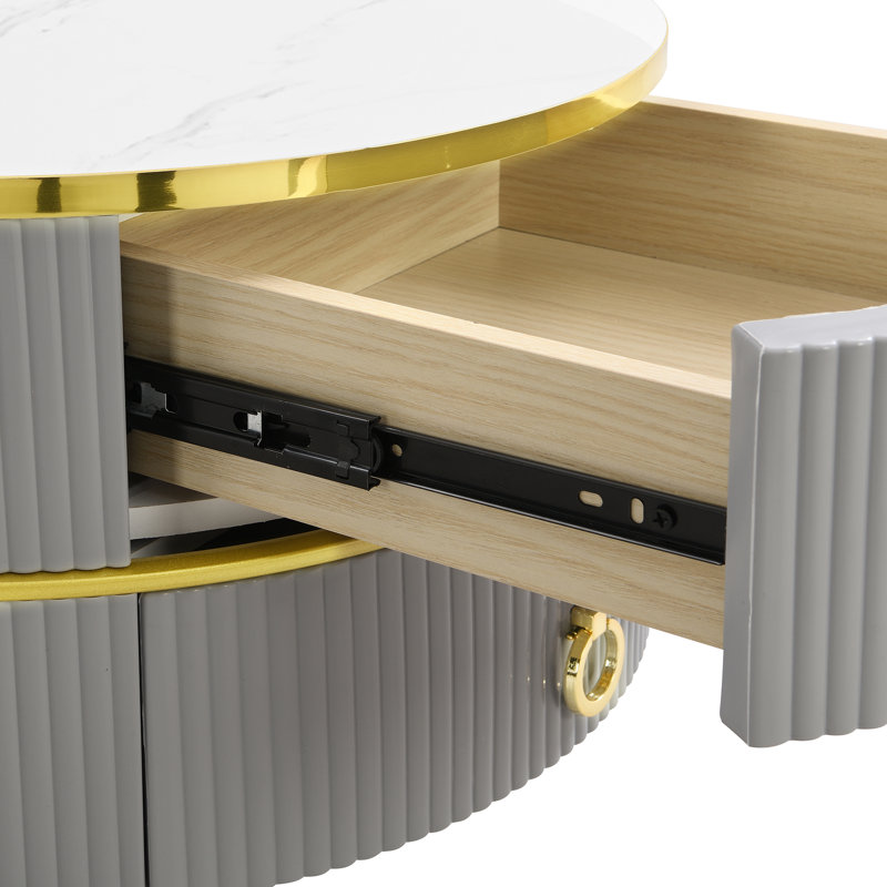 Aveanna Coffee Table with Storage, White Marble, Grey