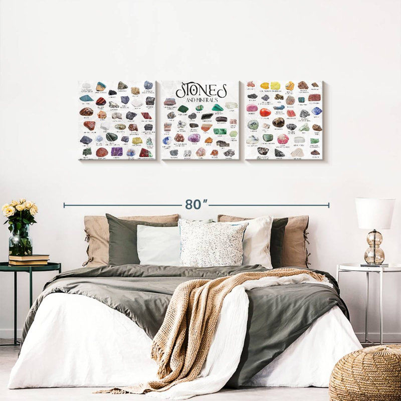 Tableau de pierres et de minéraux par Boho Mama - reproduction panoramique sur toile tendue 3 pièces