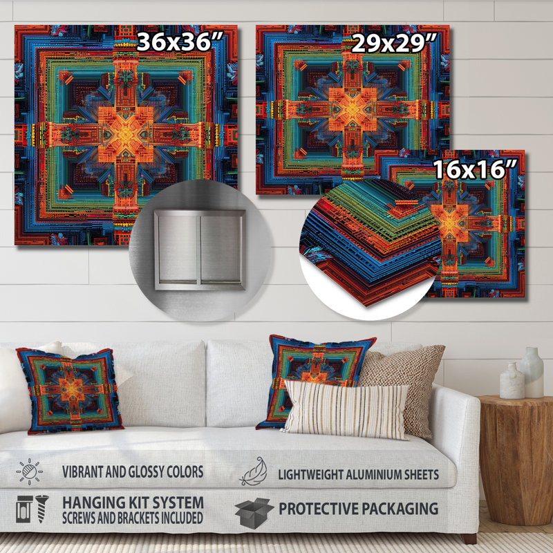Mandala bouddhiste géométrique Vajrayana, Métal métal, H 36 po x l 36 po x P 1,5 po