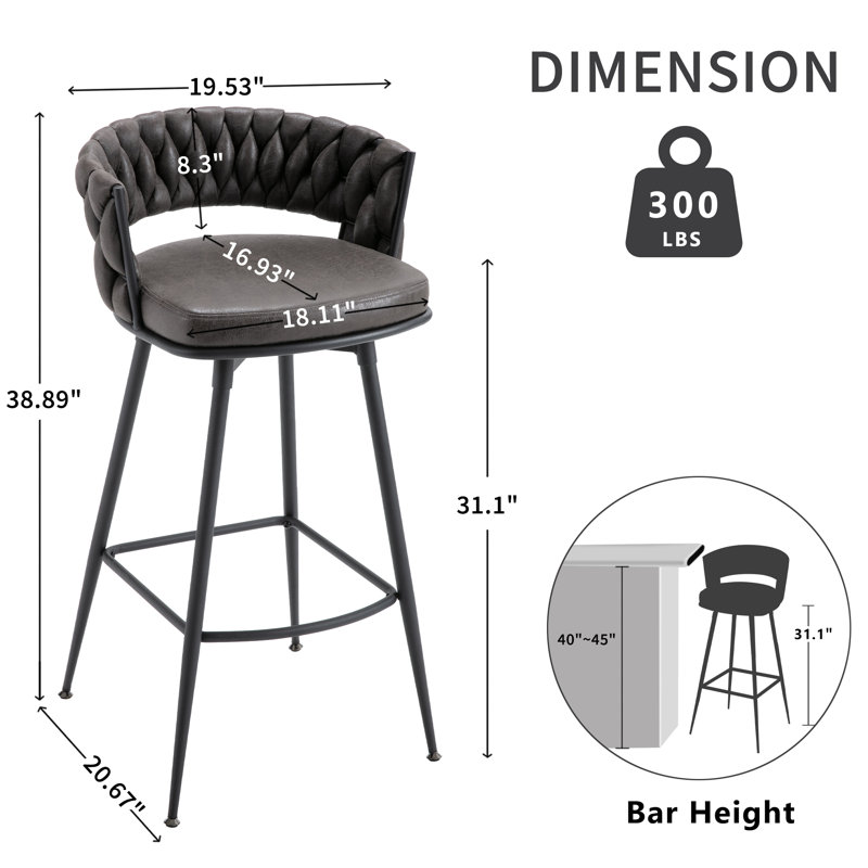 Tabouret de bar et de comptoir Kymberlynn, Noir gris, Tabouret de bar (siège d'une hauteur de 31,1 po)