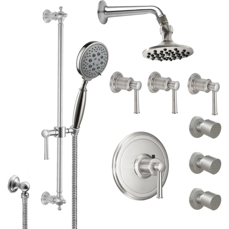 Miramar 2.0 GPM Styletherm 0.75" Thermostatic Shower System with Body Spray, Handshower on Slide Bar and Showerhead