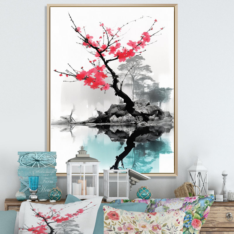 Art asiatique, lac Sumi I sur toile, H 32 po x l 24 po x P 1 po, Cadre naturel flottant