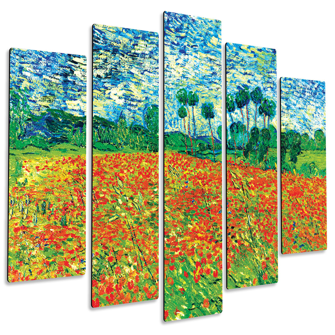 5-tlg. MDF-Bilder-Set Poppy Field von Vincent Van Gogh