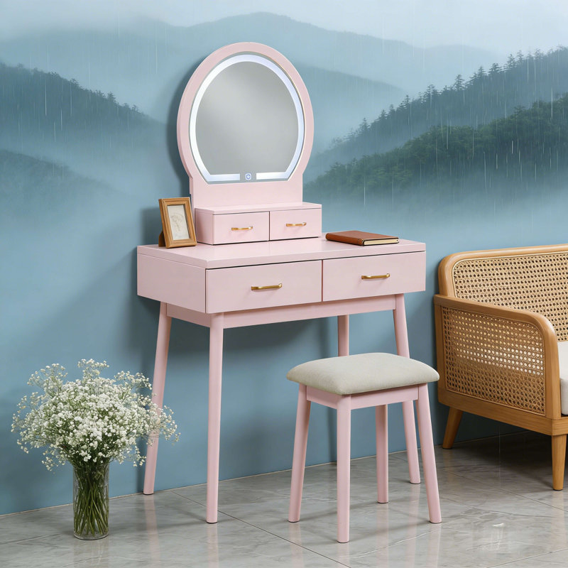 Magnifique meuble-lavabo avec miroir et tabouret avec tiroirs de rangement