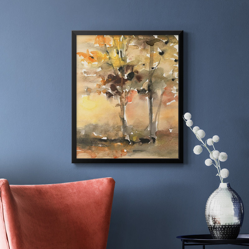 Toile d'automne encadrée de qualité supérieure avec feuillage d'automne II - prête à être accrochée, H 24 po x l 20 po, Noir